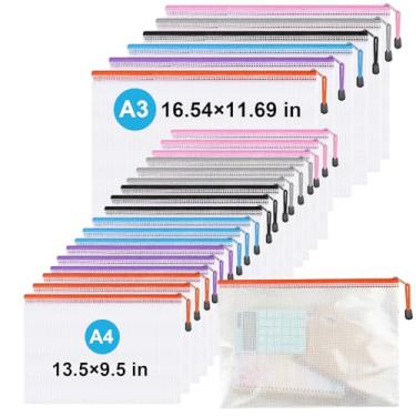 Imagem de Jicsetk Malotes do Zíper Da Malha, Sacos do Zíper Tamanho A3 A4, Sacos Plásticos do Armazenamento de 24 Pces para A Organização Da Sala de Aula, Projeto do Ofício, Jogo de Tabuleiro e Armazenamento Do