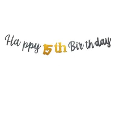 Imagem de Faixa Happy 15th Birthday - NO DIY - Faixa preta de festa de aniversário de 15 anos com glitter para meninos e meninas, fios de guirlanda, decorações e decoração de festa de aniversário preto