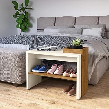 Imagem de Sapateira Aberta Hall Entrada Banco Assento Organizadora Sapatos Decoração Quarto Londres - Offwhite/Freijó