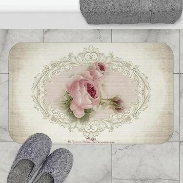 Imagem de Tapete interno para tapete de banho, tapete de banho chique gasto com rosa gasto chique Paris tapete de banho Paris chique decoração de banheiro rosa rosa tapete de boas-vindas tapetes de entrada para