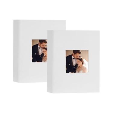 Imagem de Artmag Mini Álbum de Fotos 4X6 50 Bolsos 2 Unidades, Capa de Linho com Janela Frontal, Álbum com Capacidade para 100 Fotos Verticais para Família, Casamento, Bebê, Crianças (Branco)