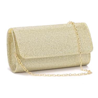 Imagem de RNIEGA Bolsas clutch para mulheres, bolsa de noite com corrente destacável feminina brilhante bolsa de mão de festa de casamento, Dourado