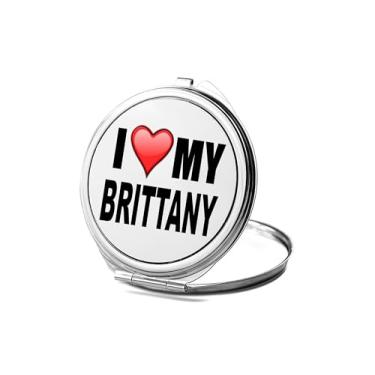 Imagem de SpreadPassion Espelho compacto Brittany, presente Brittany, espelho fotográfico I Love My Brittany, espelho de maquiagem de viagem pequeno espelho portátil, espelho de bolso portátil, ideia de