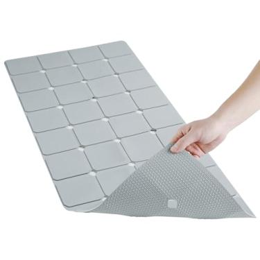 Imagem de Tapete de banheira antiderrapante de silicone macio, inodoro, grande, sem ventosas para reacabamento, esmaltado e texturizado, tapete de banheira extra longo antiderrapante (40,6 x 101,6 cm cinza)