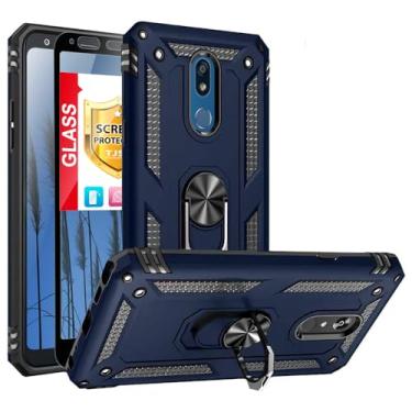 Imagem de TJS Capa de celular compatível com LG K40/K12 Plus/X4/Solo LTE/Harmony 3/Xpression Plus 2, com [protetor de tela de vidro temperado de cobertura total] Suporte magnético de anel de metal resistente a