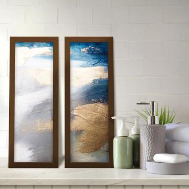Imagem de Kit 2 Quadros Decorativos Lavabo Abstrato Pintura Azul Dourado - Deliq