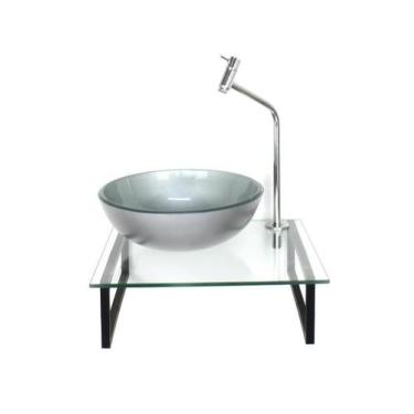 Imagem de Kit Cuba Vidro Redonda 10Mm Prata Tampo 40Cm Incolor E - Cubas E Gabin