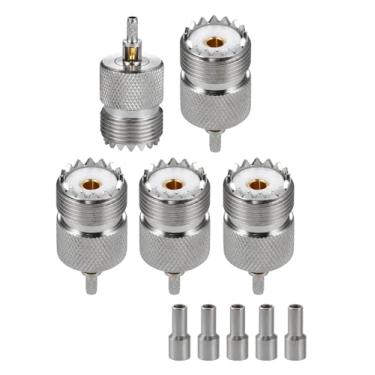 Imagem de POBADY 5PCS SO-239 UHF Conectores Fêmea 50 Ohm SO239 Fêmea Jack Crimp RF Coaxial Conector Adaptador para RG174 RG316 RG178 Cabo Coaxial de Baixa Perda Compatível com Rádio Amador
