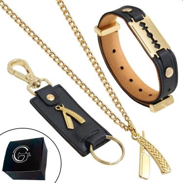Imagem de Kit Colar Corrente e Chaveiro Navalhete Pulseira Lâmina Barbearia - NE-Unissex