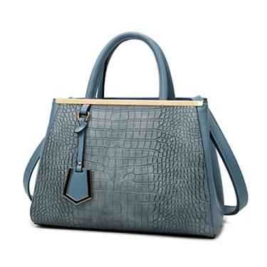 Imagem de Bolsa de couro Bolsa design de crocodilo Moda Bolsa feminina Bolsa feminina de luxo Bolsa mensageiro(Blue)