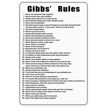 Imagem de Placa de alumínio resistente NCIS 2022 Gibbs' Rules 8x12 (todas as 38 regras) [GRV]