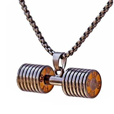 Imagem de JAJAFOOK Colar masculino com pingente de corrente de haltere de aço inoxidável para academia, haltere, haltere, preto