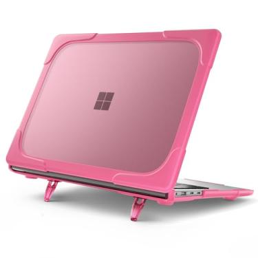 Imagem de YZBYFON Capa resistente para laptop Microsoft Surface 2024 de 13,8 polegadas (7ª edição), capa protetora à prova de choque, fosca, translúcida, antiimpressões digitais, com borda coberta de TPU (rosa)