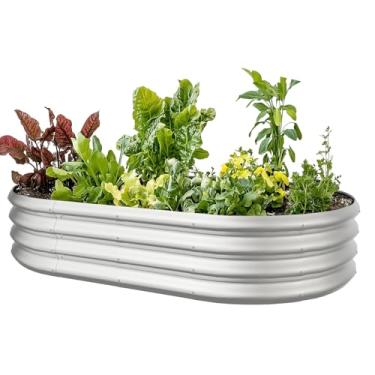 Imagem de IDEA FAMILY 1,5 x 0,9 x 0,3 m, oval, galvanizado, elevado, jardim, exterior, 9 em 1, caixa de plantador modular grande, canteiros elevados para jardinagem, legumes, frutas, flores e ervas (prata)