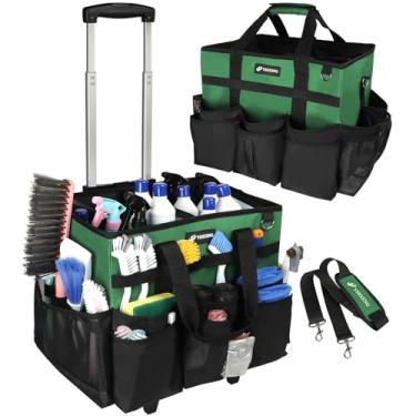Imagem de VSHXENG Bolsa grande com rodinhas para limpeza com rodas, bolsa de limpeza com carrinho destacável, sacos de limpeza sobre rodas para governantas, organizador de suprimentos de carrinho de limpeza