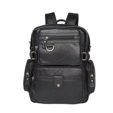 Imagem de Mochila de laptop de couro de 14 polegadas para homens de luxo Bolsa para laptop de negócios Bolsas de ombro para homens(Black)