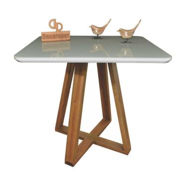 Imagem de Mesa Jantar Base X Tampo Quadrado Laca Com Vidro 110cm Off White