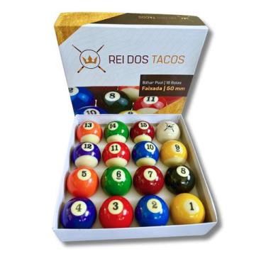 Imagem de Jogo 16 Bolas Bilhar Pool Num Faixadas 50 mm - Rei dos Tacos