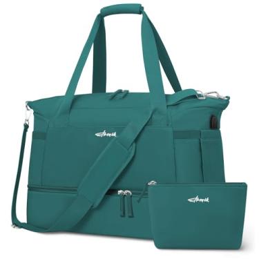 Imagem de Bolsa de academia ETRONIK para mulheres, sacola esportiva de viagem com compartimento para calçados, para fim de semana, com porta de carregamento USB, Verde Malaquita, Medium