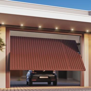 Imagem de Portão de Aço Contrapeso com Painel em Chapa Frisada 220x265x12 Cinza