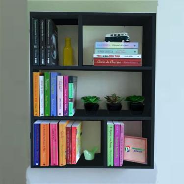 Imagem de Estante De Parede Multiuso Decoração Livro Preto Em Mdf