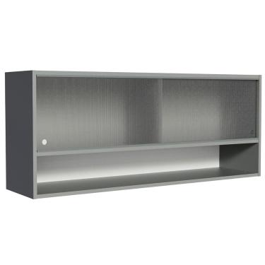 Imagem de Armário Aéreo 2 Portas de Correr de Vidro Pontilhado e 1 Nicho Cinza Nice Madesa