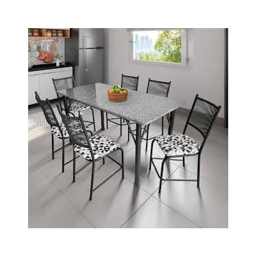 Imagem de Mesa de Jantar Retangular Famais Noruega com 6 Cadeiras Tampo de Granito Preta