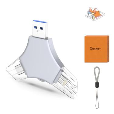 Imagem de Pen Drive USB 3.0 de 64 GB para iPhone, 3 em 1 com memória externa para fotos, pen drives de alta velocidade V5.76 para iPhone/iPad/Android/PC - preto acinzentado