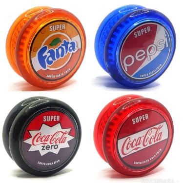 Imagem de Kit com 4 Yoyo (ioio, yo-yo) Profissional De Rolamento Coca-cola, Pepsi, Fanta Retrô Slim + cordas de reposição