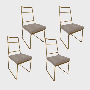 Imagem de Kit 04 Cadeiras Sala de Jantar Escritório Office Stark Industrial Ferro Dourado Sintético Bege - Ahz Móveis