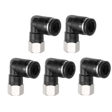 Imagem de HARFINGTON 5 peças PLF10-N02 cotovelo fêmea pneumático tubo de 10 mm OD x 1/10.2 cm NPT 90 graus empurrar para conectar acessórios de tubo de ar conexão rápida para máquina pneumática preto