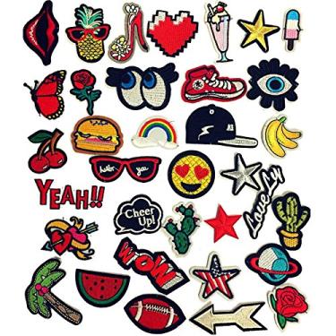 Imagem de R.B.Y. Special100% Adesivos de crachá com aplique de motivos bordados de tamanhos variados, 35 peças para roupas DIY, jeans, jaqueta, bolsa, sapatos