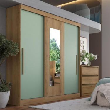 Imagem de Guarda Roupa Solteiro com Espelho 3 Portas de Correr Vision GlassTHB, 