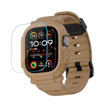 Imagem de Elkson Compatível com Apple Watch Ultra 49 mm Protetor de Tela de Vidro Temperado, Quattro Pro Series Rugged para iWatch Pulseira Amortecedora, Capa Protetora à Prova de Choque, Bronze