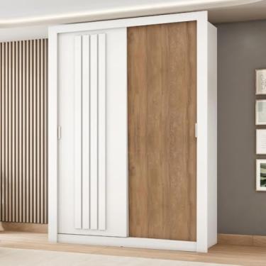 Imagem de Guarda Roupa Solteiro 2 Portas Darvi Carraro Ripado Branco com Freijó