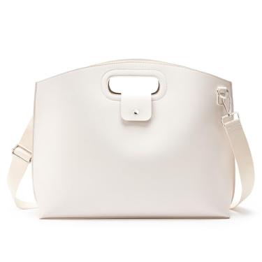 Imagem de KALIDI Bolsa mensageiro fina para laptop de 40,6 cm, bolsa tiracolo de couro vegano para notebook de 15,6 polegadas, bolsa de escritório, bege