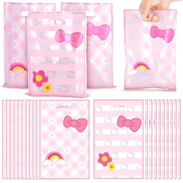 Imagem de Czlotyh Sacolas de lembrancinhas de festa de gato rosa fofas de doces de desenho animado gatinho gravata borboleta decoração de aniversário bolsa de presente para chá de bebê lembrancinha de festa de
