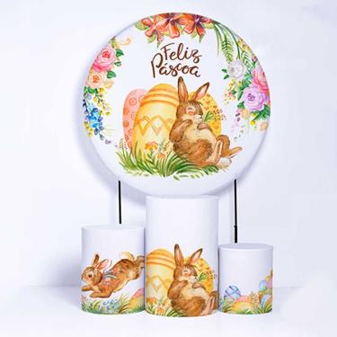 Imagem de Kit Painel de Festa Redondo de 1,30m e Trio de Cilindros Páscoa - Fera Print