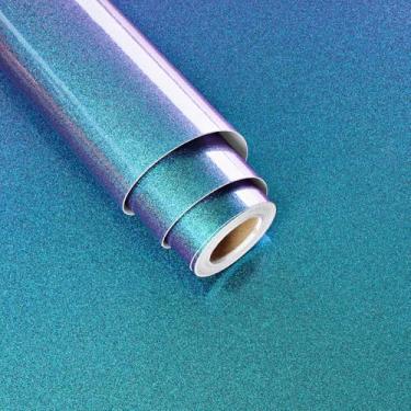 Imagem de Wallderful Papel de parede com glitter azul petróleo variável, descasque e cole papel de contato com glitter verde iridescente para bancadas, papel de parede metálico brilhante para armários, capas de