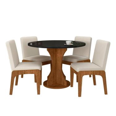 Imagem de Mesa Redonda Com Vidro Michigan 4 Cadeiras Fre/pto/bouclé Off - Ma