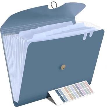 Imagem de TQQBUU Pasta de arquivo expansível, organizador de arquivos sanfonado de 13 bolsos com abas, pasta sanfonada mensal A4 tamanho carta porta-recibos de documentos de papel para material de escritório