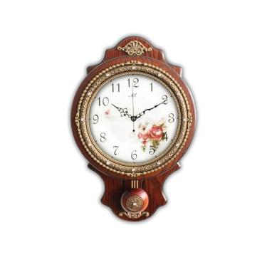 Imagem de Aero Snail Relógio de parede com pêndulo oscilante, relógio silencioso estilo retrô com decoração de cristal, relógio europeu de madeira Victoria para quarto interno, sala de estar, W166-1A