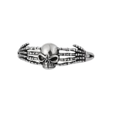 Imagem de EENSYWEENSY Pulseira de caveira gótica, pulseira de mão de esqueleto de aço inoxidável, joia punk rock, presente feminino e masculino, Medium, Aço inoxidável, Sem Pedra Preciosa