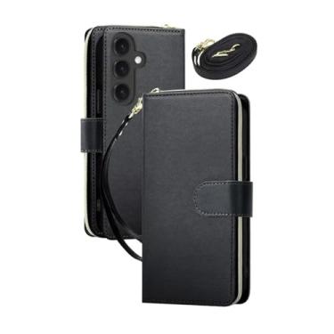 Imagem de HJZSZX Para Samsung A23 (4G 5G) Couro Zíper Carteira Cartão Telefone Capa Crossbody Cordão Flip Cover (Para Samsung A23 (4G 5G)/Preto)