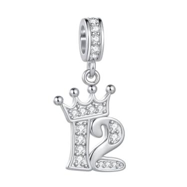 Imagem de MiiFort Tiara com coroa cintilante, pingente de 12 anos, serve para pulseiras Pandora Charms Moments para mulheres, aniversário, celebração, miçanga, zircônia cúbica transparente