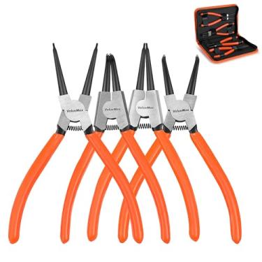 Imagem de ValueMax Conjunto de 4 peças de alicates de anel de pressão, kit de alicate de anel de pressão com mola de precisão de mandíbula dobrada reta, ferramentas de clipe C interno/externo de 17 cm com bolsa