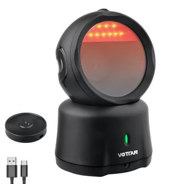 Imagem de VOTTAN Scanner de código de barras omnidirecional, Bluetooth e leitor de código de barras sem fio de 2,4G, mãos livres, suporte de carregamento giratório de 360°, cabeça de digitalização ajustável