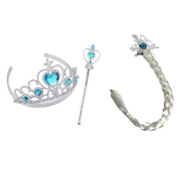 Imagem de Kit Princesa Elsa Frozen - Trança, Coroa e Varinha