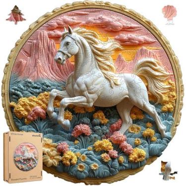 Imagem de Quebra-cabeça de madeira Quienisray Galoping White Horse de 200 peças 