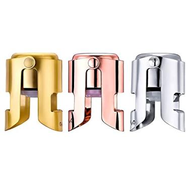 Imagem de OWO – Rolha de champanhe, selador de garrafa de aço inoxidável para vinho brilhante, proteção superior à prova de vazamento de bolhas, sem borda afiada, sem derramamento, proteção de Fizz, aprovado no teste de pressão, Rose Gold&Gold&Silver